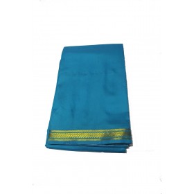Blue Dhoti With Shawl In Pure Silk Golden Border