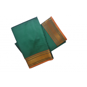 Green Dhoti With Shawl In Pure Silk Golden Border