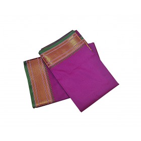 Violet Dhoti With Shawl In Pure Silk Golden Border