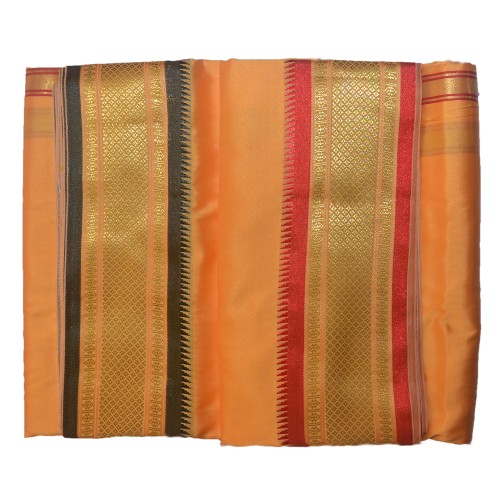 Yellow Dhoti With Shawl In Pure Silk Golden Border