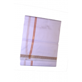 White Dhoti With Shawl In Pure Silk Golden Border