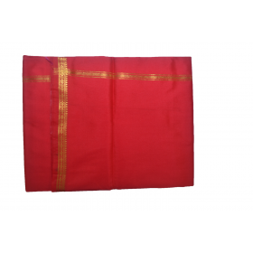 Red Dhoti With Shawl In Pure Silk Golden Border