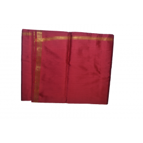 Maroon Dhoti With Shawl In Pure Silk Golden Border