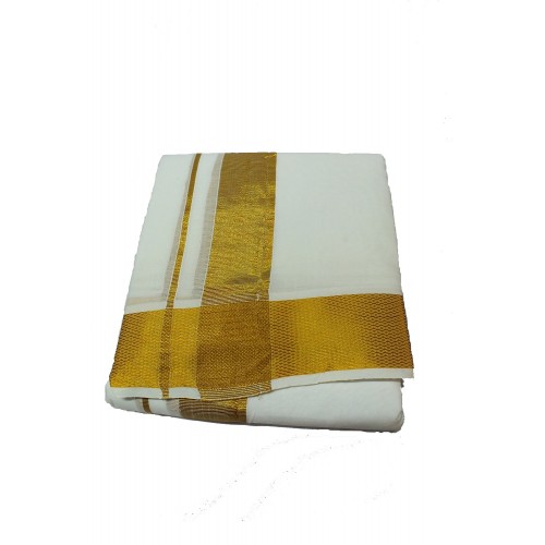 White Dhoti With Shawl In Pure Cotton Golden Border
