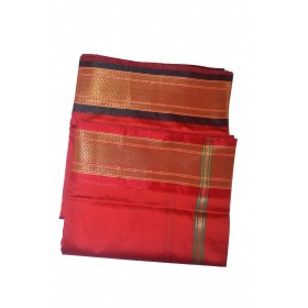 Red Dhoti With Shawl In Pure Silk Golden Border