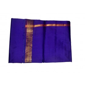 Blue Dhoti With Shawl In Pure Silk Golden Border 