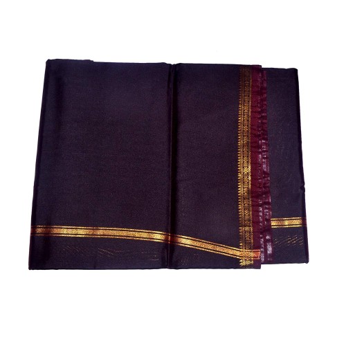 Black Dhoti With Shawl In Pure Silk Golden Border