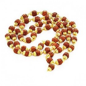 5 Mukhi Indonesian Rudraksha Mala 54 Beads In Gold Plated